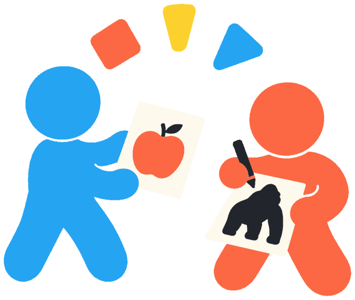 絵を描いて渡し合う2人